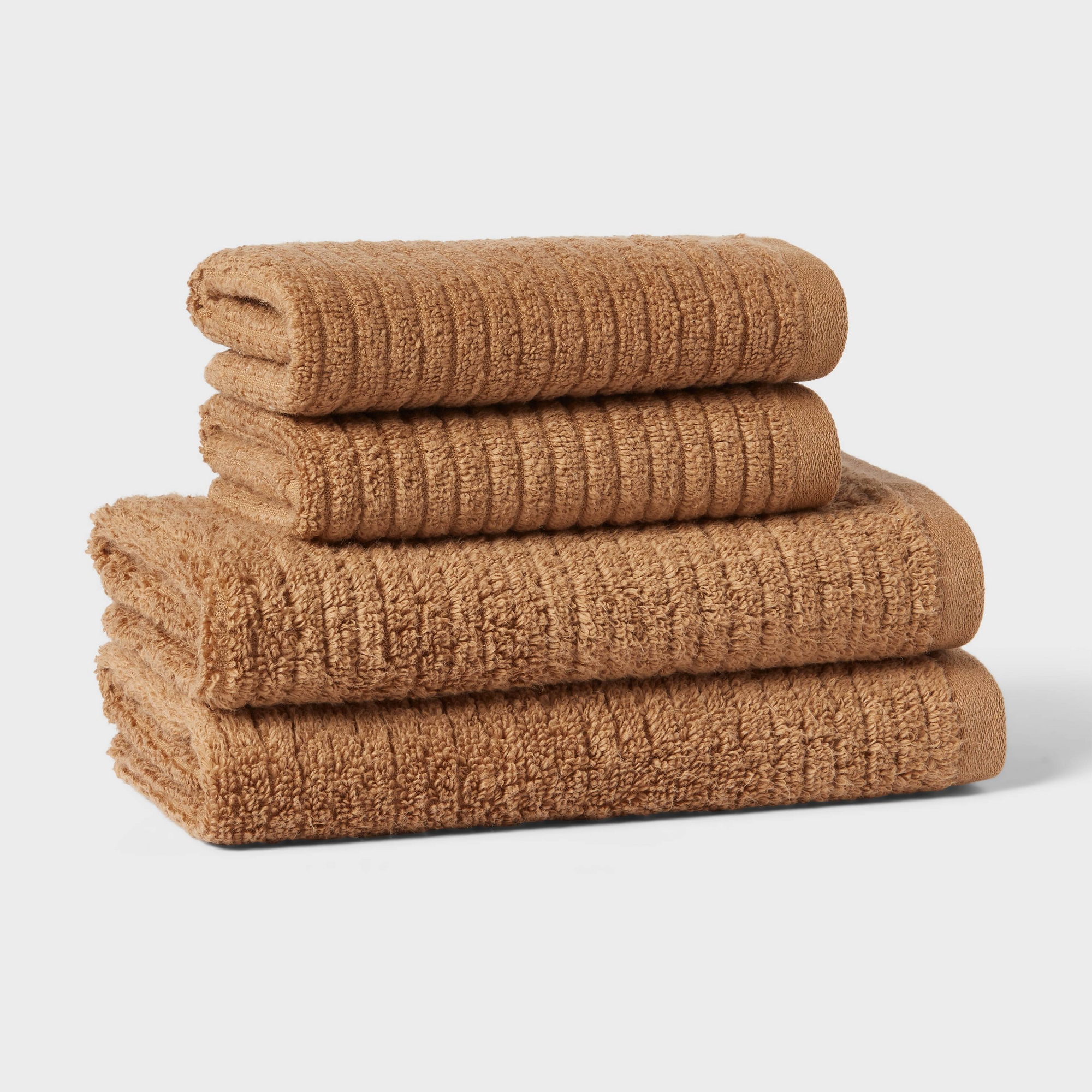 4pk Quick Dry Ribbed Hand and Wash Towel Set Light Brown - Threshold™
