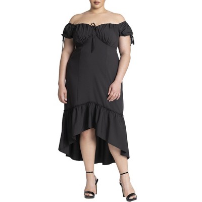 Robe Eloquii Noir Avec Nœud Papillon - Taille Plus 28, Coton, Mi-longue, Portée Une Fois