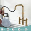 WOWOW 3 Holes Double Handle Bridge Kitchen Faucet with Pull Down Sprayer and Supply Lines in Black - 2 of 4