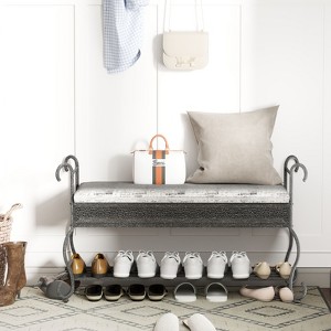 Kumasinova 46" Industrial Shoe Rack Bench with Fabric Cushion,Rustic Entryway Bench with Metal Frame,Multi-Purpose Storage Bench for Small Spaces - 1 of 4
