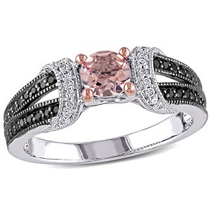 EVERLY JEWELRY | Sterling Silver 1/4 CT TW Black and White Diamond and 1/2 CT TGW Morganite Split Shank Engagement Ring Black Rhodium Plated - 1 of 4