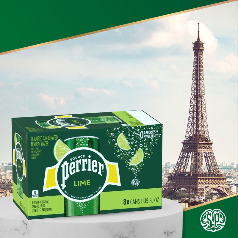 Perrier Lime Flavored Sparkling Water - 8pk/11.15 fl oz Cans, 5 of 12