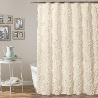 Shower Curtain Ruffle Diamond Ivory - Lush Décor