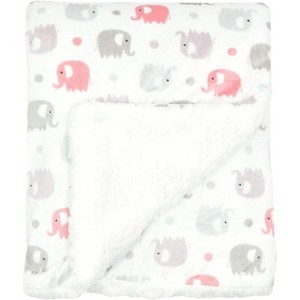 Everyday Kids Gray and Pink Elephant Baby Blanket – 30" x 40", High Pile Fleece and Mink - 1 of 4