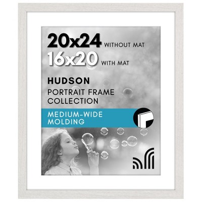 Americanflat 20x24 Picture Frame with Polished Plexiglass - Use as 16x20 Frame with Mat or 20x24 Frame Without Mat - Hudson Collection - White