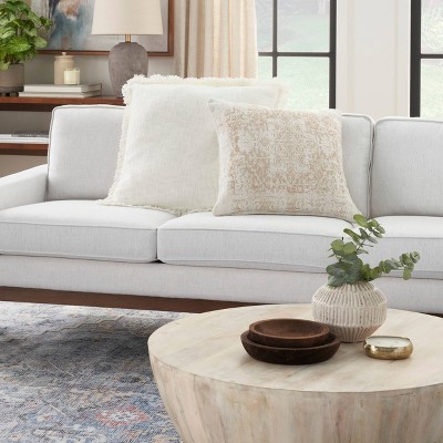 Ivory Beige Cotton Vintage-Inspired 20'' Square Throw Pillow