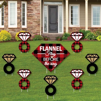 Big Dot of Happiness Flannel Fling Before the Ring - Yard Sign and Outdoor Lawn Decorations - Buffalo Plaid Bachelorette Party Yard Signs - Set of 8