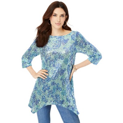 Roaman's Women's Plus Size Handkerchief Hem Sequin Tunic