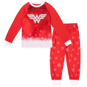 DC Comics Justice League Wonder Woman Girls Pullover Pajama Shirt and Pants Sleep Set Toddler - 1 of 4