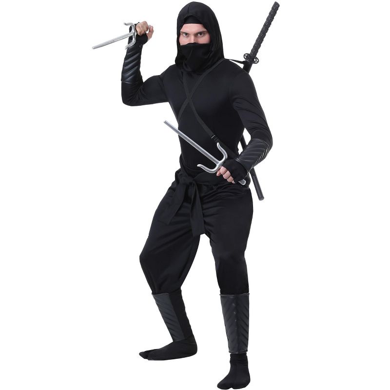 HalloweenCostumes.com 2X   Stealth Shinobi Ninja Adult Plus Size Costume, Black, 1 of 3
