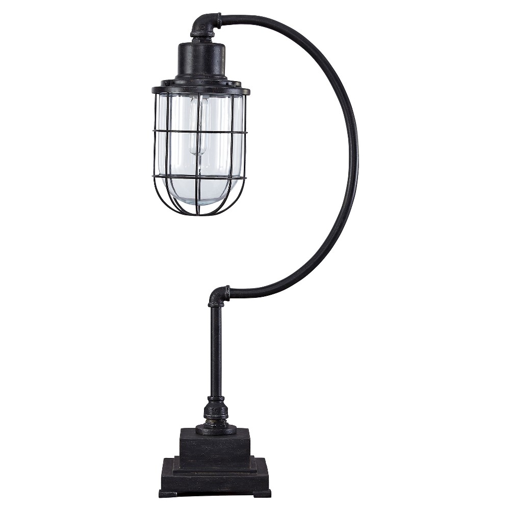 Photos - Floodlight / Street Light Jae Desk Lamp Antique Black - Signature Design by Ashley: Modern Glass Sha