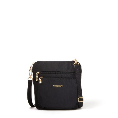 Baggallini Women's Flap Crossbody with Chain, Black/Gold Hardware