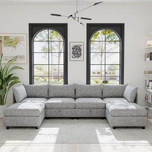 129" Modular L-shaped Sectional Sofa with Storage Seat, 6-piece Free Combination - 1 of 4