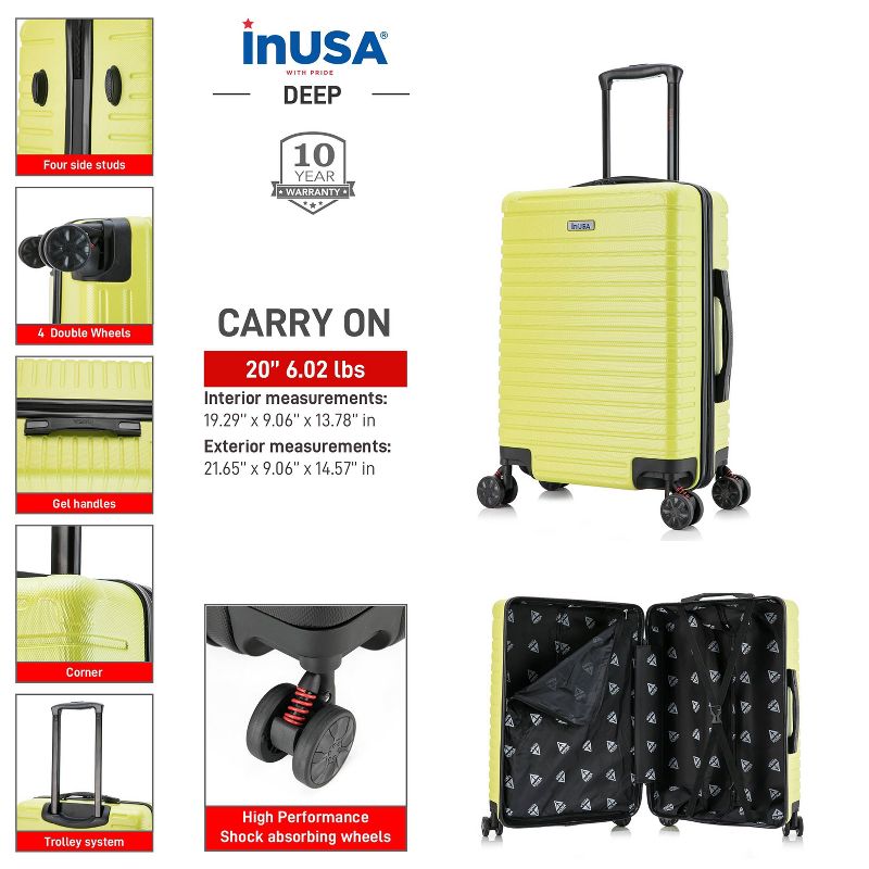 InUSA Deep Lightweight Hardside Carry On Spinner Suitcase, 3 of 11