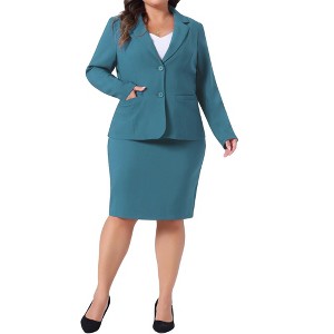 Agnes Orinda Women's Plus Size Formal Office Notched Lapel Jacket Blazer Pencil Skirt Suit Sets - 1 of 4