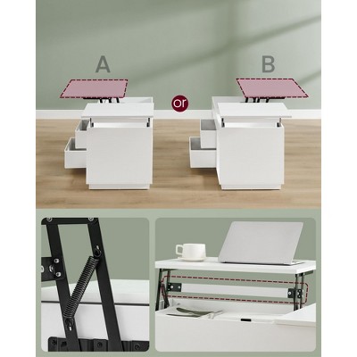 White Lift-Top Coffee Table with Storage and Drawers