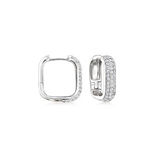 Ross-Simons 1.20 ct. t.w. White Topaz Paper Clip Link Hoop Earrings in Sterling Silver - 1 of 3
