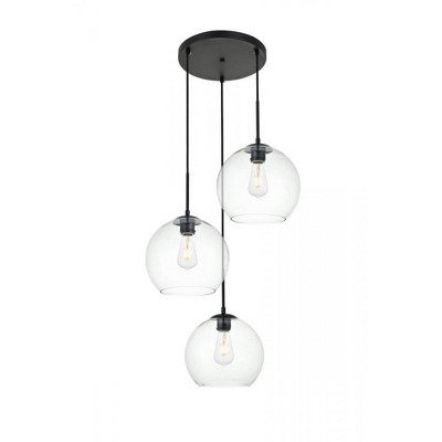 Elegant Lighting Baxter 3 Lights Black Pendant With Clear Glass