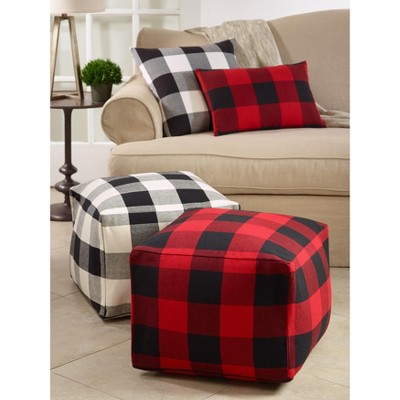 Black and White Buffalo Plaid Cotton Floor Pouf
