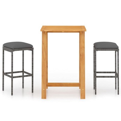 vidaXL Patio Bar Set 3 Piece, Outdoor Bar Table and Stools with Wood Tabletop, Patio Furniture Set with Cushions, Dining Set for Garden