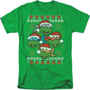 Teenage Mutant Ninja Turtles Ugly Christmas Adult T-Shirt, Kelly Green - 1 of 4