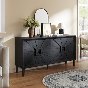 APRILSOUL 60'' Premium Rustic American Farmhouse Credenza - Symmetrical Sunburst Door Design - 1 of 4