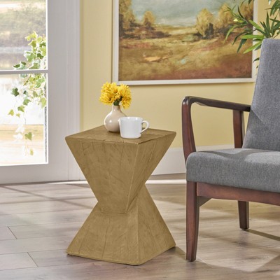 VisioGear Side Table, 18 Inch Outdoor Side Table, Geometric Pedestal Design for Balcony Porch Pool, Dark Yewllow, 12.5"*12.5"*18"