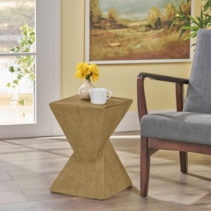 VisioGear Side Table, 18 Inch Outdoor Side Table, Geometric Pedestal Design for Balcony Porch Pool, Dark Yewllow, 12.5"*12.5"*18" - 1 of 4