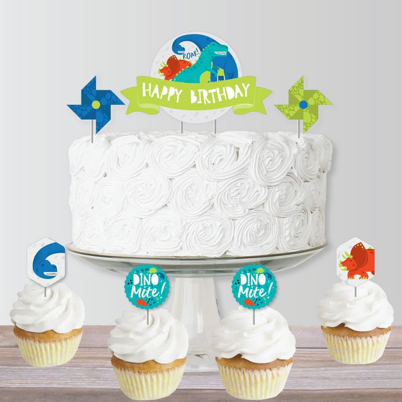 Big Dot of Happiness Roar Dinosaur - Dino Mite Trex Birthday Party Cake Decorating Kit - Happy Birthday Cake Topper Set - 11 Pieces, 4 of 7