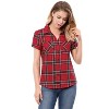 INSPIRE CHIC Women's Classic Short Sleeve Button Down Plaid Shirt - 3 of 4