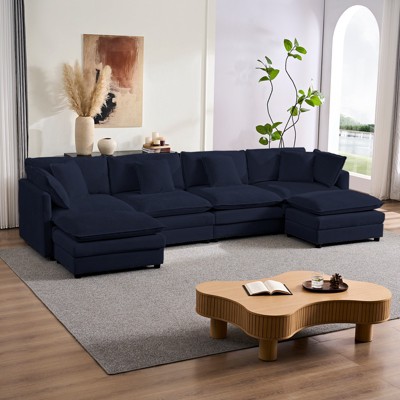 Mjkone 132'' Oversized Modular Sectional Sofa, U-Shaped Couch with 2 Ottomans, 6-Seat Chenille Fabric Upholstered Deep Seat Sofa