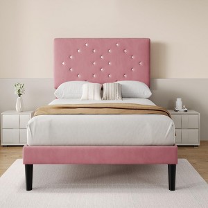 Twin/Full/Queen Size Bed Frame with Headboard, Modern Platform Bed with Wooden Slats Support, No Box Spring Needed & Noise Free - 1 of 4