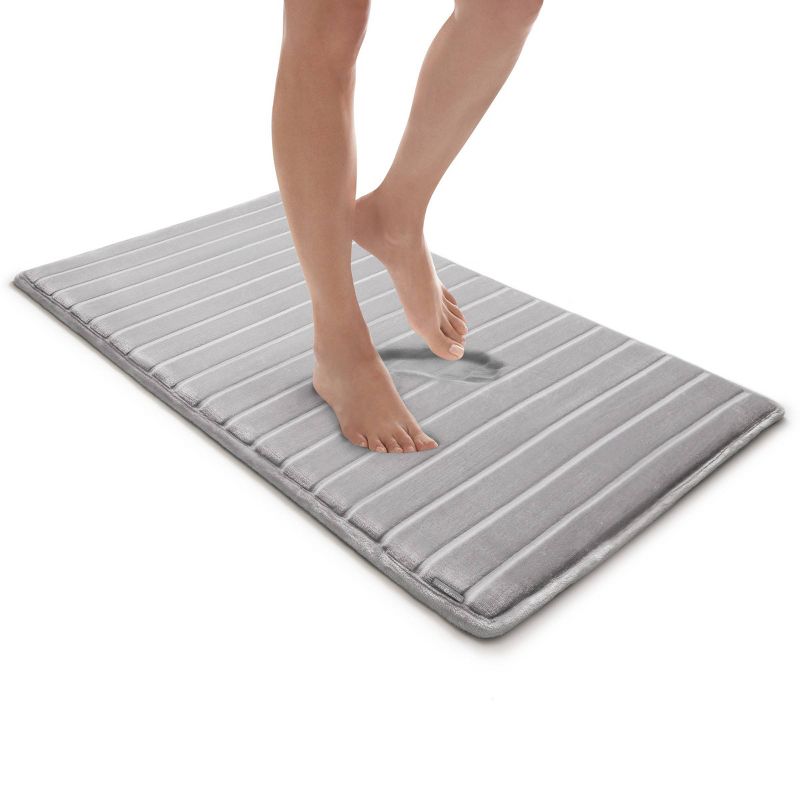 21&#34;x34&#34; MICRODRY SoftLux Quilted Striped Memory Foam Bath Mat/Runner with Skid Resistant Base Light Gray, 2 of 4