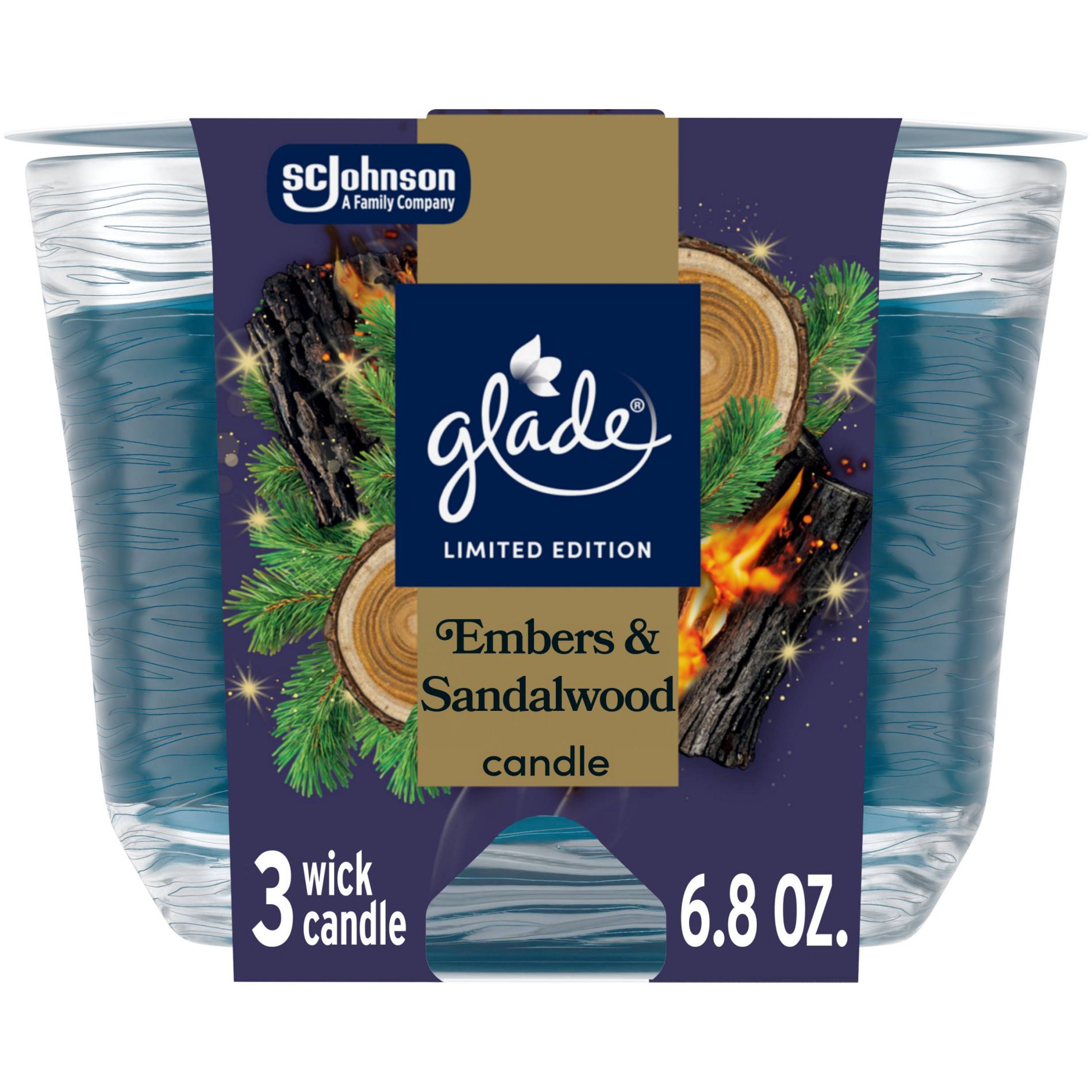 Glade 3 Wick Fall Candle in Glass Jar - Embers & Sandalwood - 6.8oz