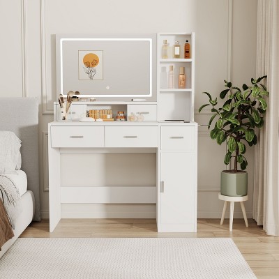 CAVINAS Smart Mirror Bathroom Vanity Organizer with Drawers and Storage Dressing Table with Mirror Rectangular Vanity Table for Bedroom
