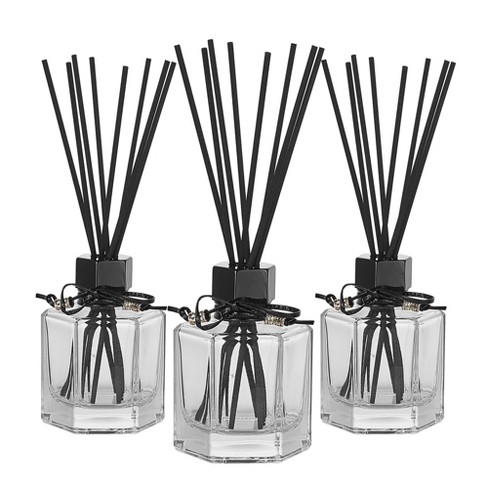 EAST CREEK 4oz Empty Refillable Glass Aromatherapy Diffuser Bottles with  Sticks, Set of 3 and 24pcs Black Fiber Sticks, Clear