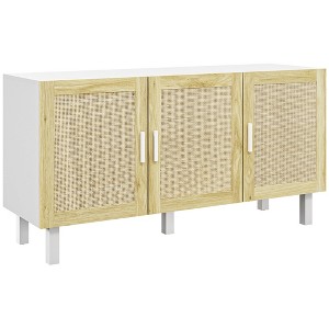 53.5" MDF Sideboard Buffet Cabinet with 3 Rattan Doors and Adjustable Shelves for Kitchen, Living Room, Bathroom or Entryway - 1 of 4