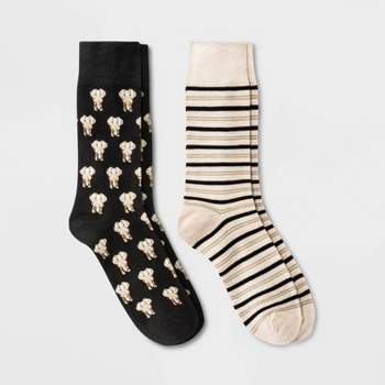 Men's Elephant Striped Novelty Socks 2pk - Goodfellow & Co™ Black 7-12