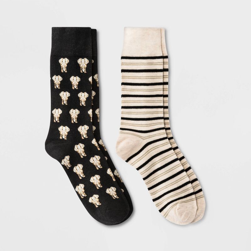 Men&#39;s Elephant Striped Novelty Socks 2pk - Goodfellow &#38; Co&#8482; Black 7-12, 1 of 3