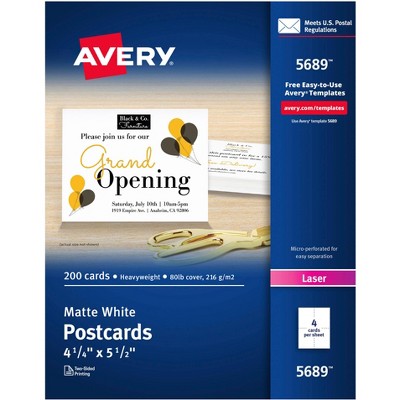 Avery Postcards For Laser Printers, 4-1/4 x 5-1/2 Inches, White, Pack of 200