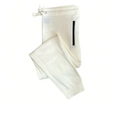 Men's White Zipper Sweatpants Jogger Comfortable and Relax Match
