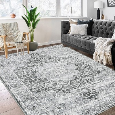 Oriental Machine Washable Rug Vintage Area Rug Non-Slip Floor Carpet Easy-Cleaning Rug for Bedroom Indoor Office Home Decor
