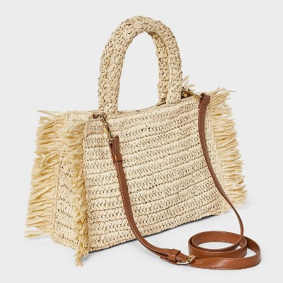 Universal Thread Straw Fringe Small Detachable Strap Crossbody Tote Handbag - Universal Thread™ Natural — фото 3