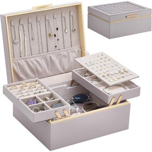 2-Layer Cream Jewelry Box, Large Organizer & Storage Case for Necklaces, Earrings, Rings, Bracelets, Birthday Christmas Gift - 1 of 4
