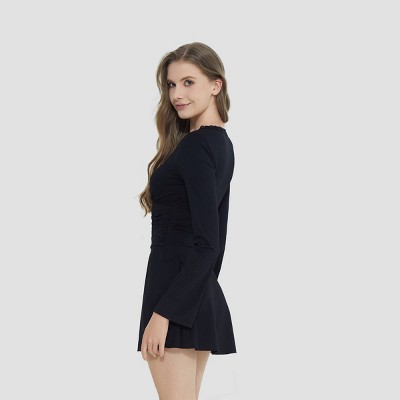 Женские платья Wild Fable Women's Bell Long Sleeve Lace Trim Mini Dress - Wild Fable™ Black XL — фото 4