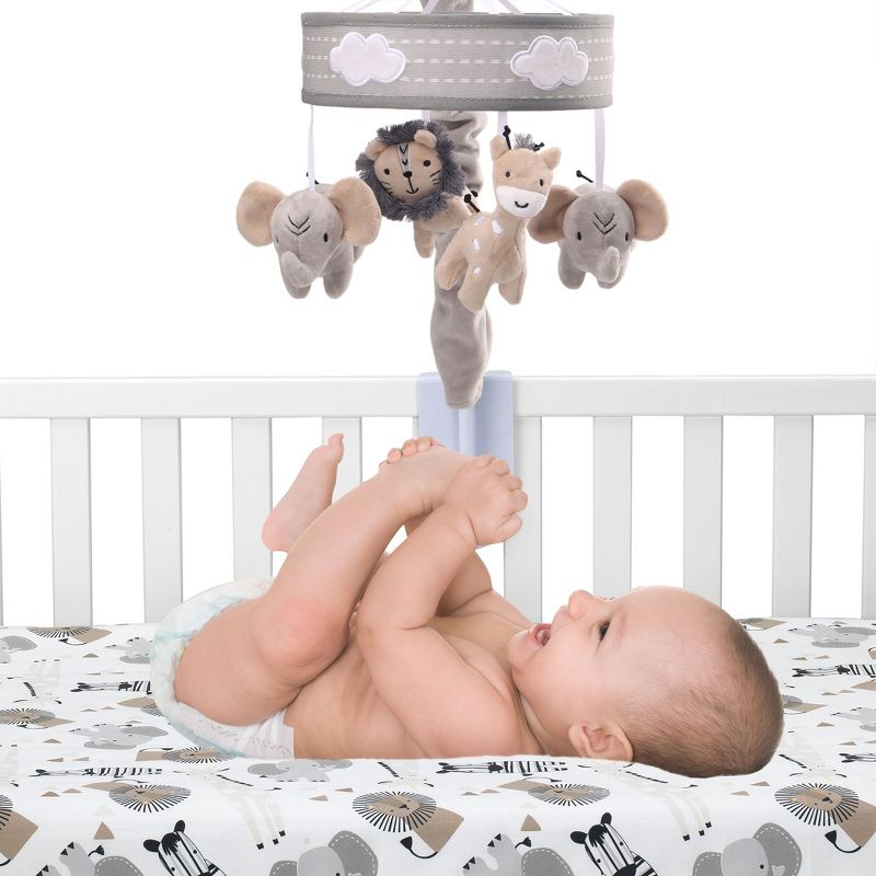 Lambs & Ivy Jungle Safari Musical Baby Crib Mobile - Gray, Beige, White, Animals, 3 of 8