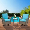 COZONY 3 Piece Outdoor Wicker Swivel Chair Set, 2 Swivel Rocker Patio Chairs with Rattan Side Table, Blue Cushions - 2 of 4