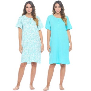 Casual Nights Women's Henley Nightshirts Set of 2, Floral Short Sleeve Nightgowns & Solid Sleepwear Shirt - 1 of 4