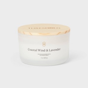 3-Wick Milky Glass Wooden Wick Coastal Wind and Lavender Jar Candle 13oz - Threshold™ - 1 of 3