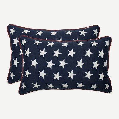 2pc Outdoor/Indoor Rectangular Throw Pillow Set Macey Americana Blue - Pillow Perfect: Weather-Resistant, Star Pattern